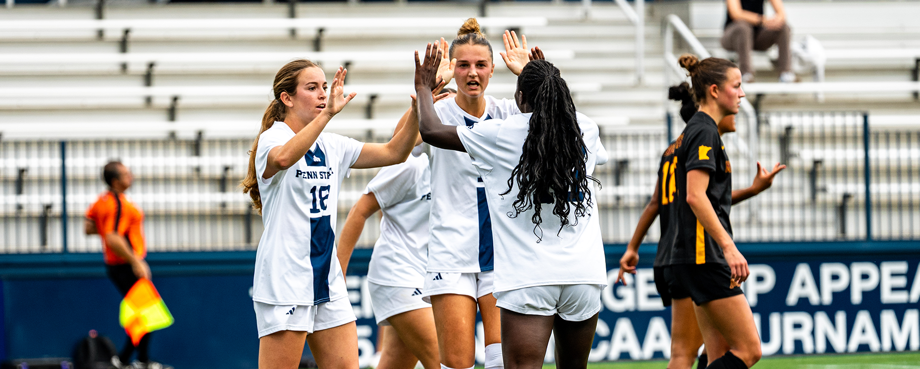 Penn State Women's Soccer forward Aubrey Kulpa shooting the ball against Minnesota